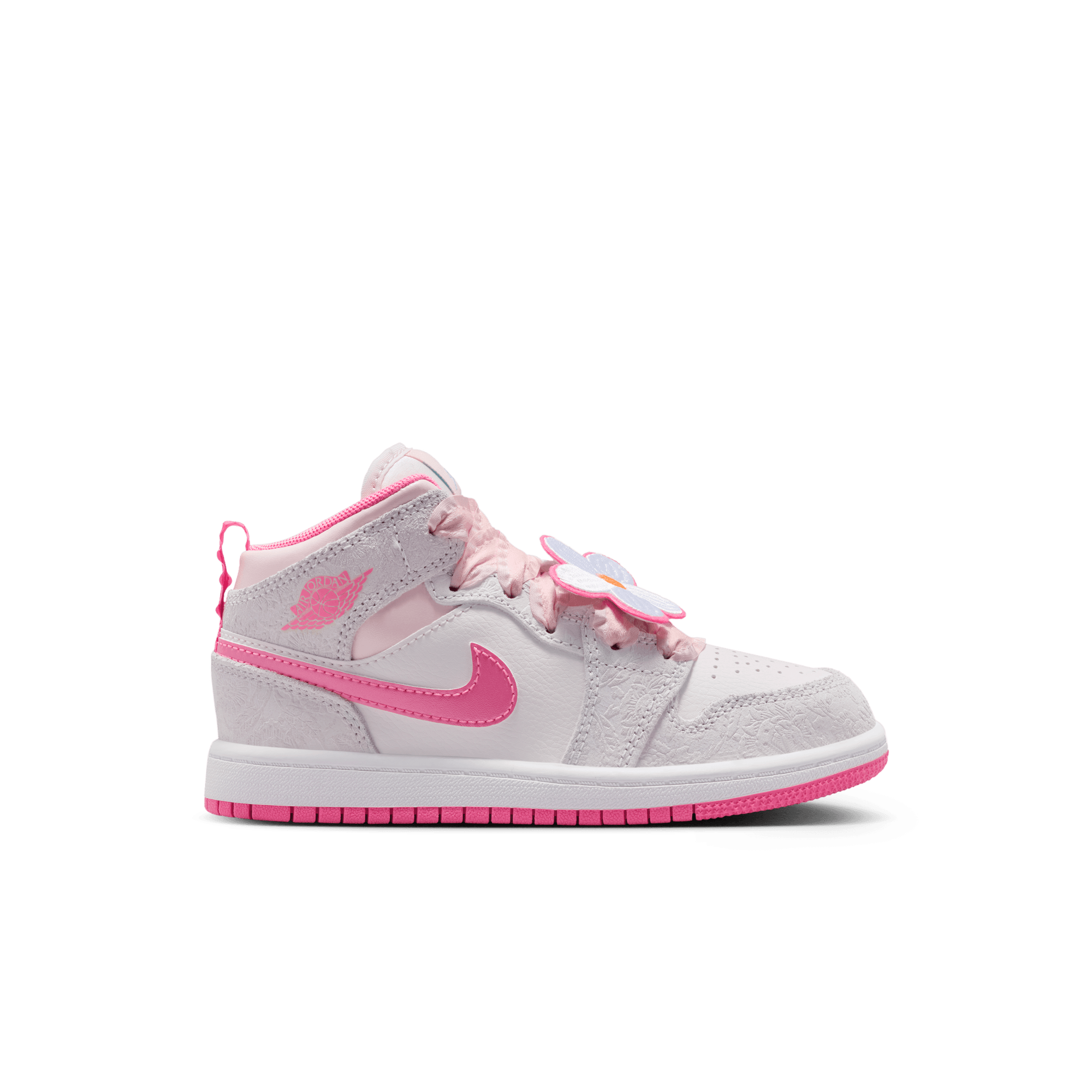 Jordan 1 Mid SE "Vast Grey/Pink Glow/Sail" Preschool Girls' Shoe - PINK/GREY